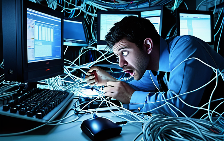 **Image Prompt 1:** A stressed IT professional surrounded by tangled wires and glowing computer screens, desperately trying to secure keys on a digital dashboard filled with alarming notifications. The scene should evoke a sense of urgency and the overwhelming nature of modern key management.