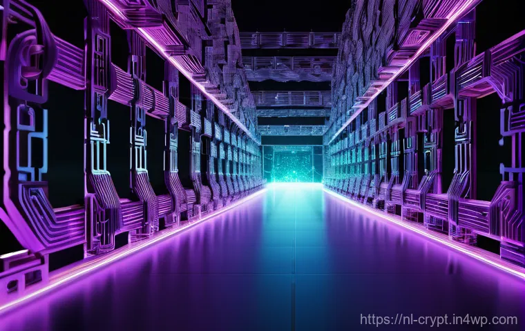 블록체인 보안에 대한 기본 개념 - **Prompt:** A visually stunning, futuristic digital landscape representing the "Unbreakable Backbone...