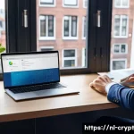 Home 21 암호화폐 관련 바이러스 및 맬웨어 예방 - A modern Dutch home office scene featuring a person securing their cryptocurrency wallet with multi-...