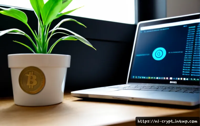 Home 13 인증서와 암호화폐 보안의 중요성 - Photorealistic close-up of a secure cryptocurrency hardware wallet beside a modern laptop displaying...